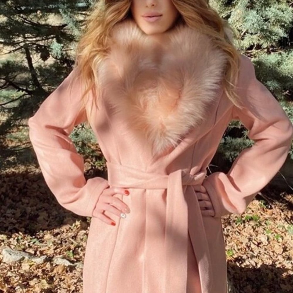 The Classic Fuax Fur Trimmed Trench Coat Pink - Picture 5 of 11
